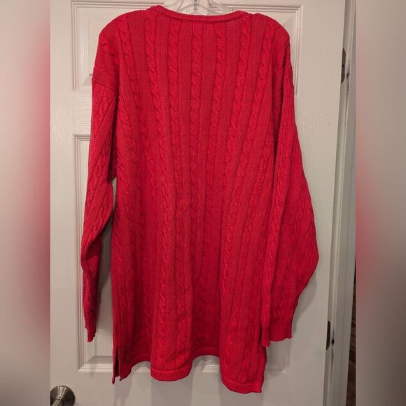 Talbots Red Cable Knit long fisherman Sweater Valentine's day soft cotton sz XL - Picture 3 of 6